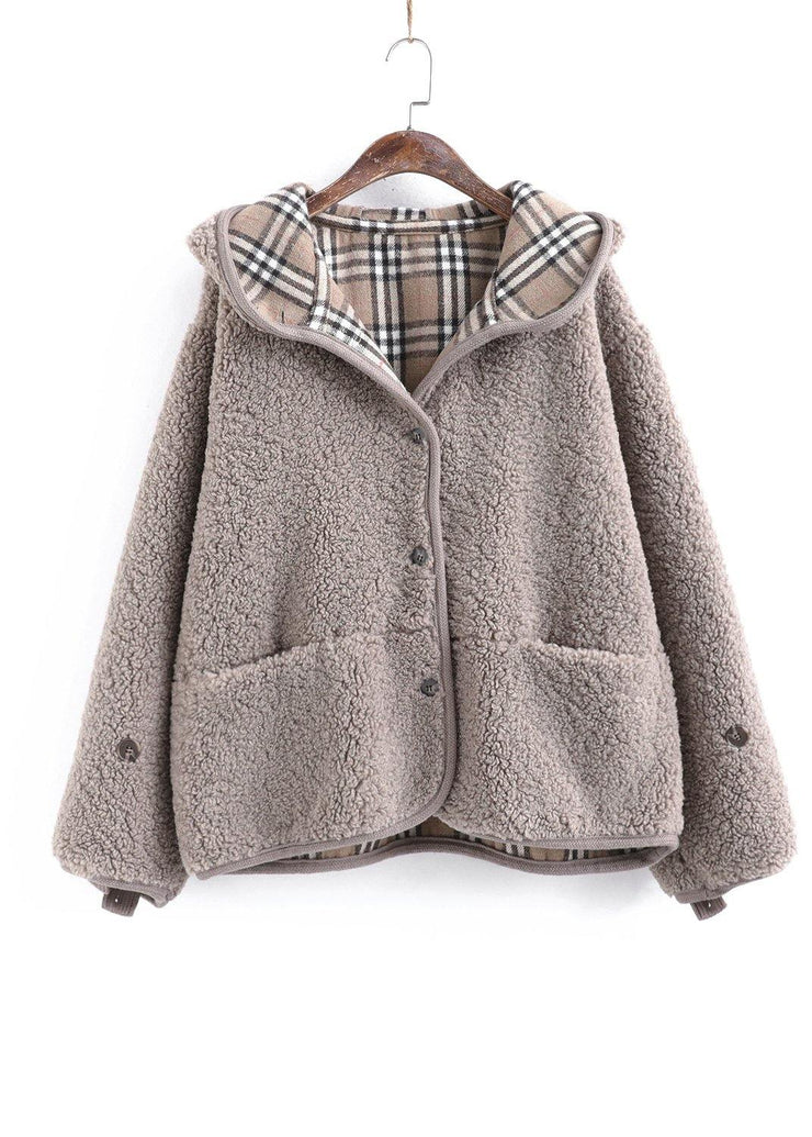 Beautiful Light Chocolate Outwear Coat Hooded Pockets Outwears - SooLinen