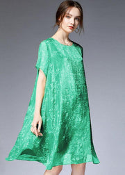 Beautiful Light Green Loose Print Summer Chiffon Dress - SooLinen