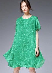 Beautiful Light Green Loose Print Summer Chiffon Dress - SooLinen