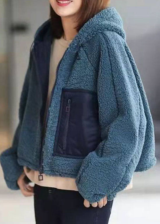 Beautiful Peacock blue Hooded Faux Fur Coat Winter