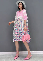 Beautiful Pink Asymmetrical Print Holiday Dresses Short Sleeve