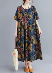 Beautiful Plant printing o neck Cinched Dresses summer Dress - SooLinen