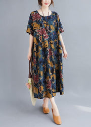 Beautiful Plant printing o neck Cinched Dresses summer Dress - SooLinen