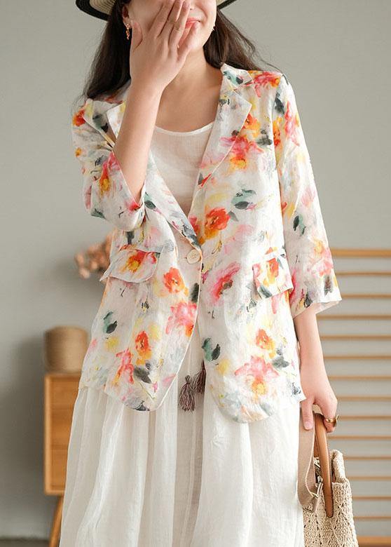 Beautiful Print Pockets Summer Ramie Coat - SooLinen