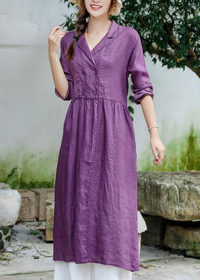 Beautiful Purple Tunic Notched Tie Waist Spring Dress - SooLinen