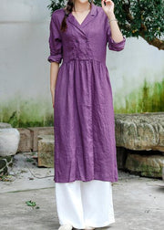 Beautiful Purple Tunic Notched Tie Waist Spring Dress - SooLinen