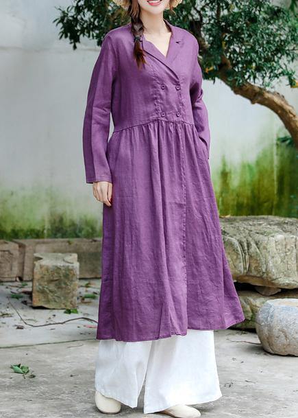 Beautiful Purple Tunic Notched Tie Waist Spring Dress - SooLinen