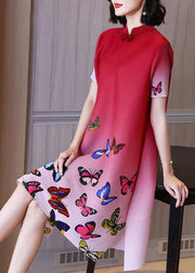 Beautiful Red Print butterfly side open Summer Robe Dresses - SooLinen