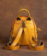 Beautiful Yellow Embossing Paitings Calf Leather Backpack Bag