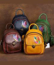 Beautiful Yellow Embossing Paitings Calf Leather Backpack Bag