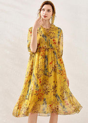 Beautiful Yellow Print Hooded Patchwork Summer Chiffon Summer Dresses - SooLinen