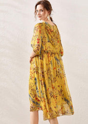 Beautiful Yellow Print Hooded Patchwork Summer Chiffon Summer Dresses - SooLinen