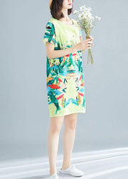 Beautiful Yellow Retro Print Summer Robe Dresses Short Sleeve - SooLinen