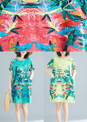 Beautiful Yellow Retro Print Summer Robe Dresses Short Sleeve - SooLinen