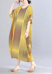 Beautiful Yellow Striped Cotton Oversize Summer Mid Dress - SooLinen