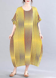 Beautiful Yellow Striped Cotton Oversize Summer Mid Dress - SooLinen