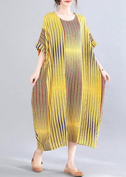 Beautiful Yellow Striped Cotton Oversize Summer Mid Dress - SooLinen