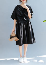 Beautiful black clothes For Women v neck Cinched A Line summer Dress - SooLinen