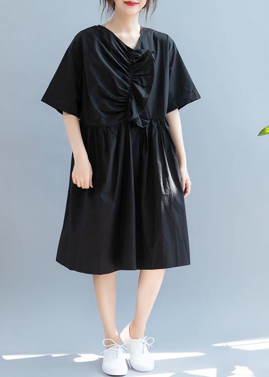 Beautiful black clothes For Women v neck Cinched A Line summer Dress - SooLinen