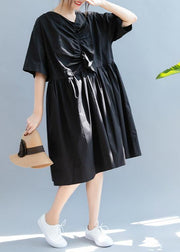 Beautiful black clothes For Women v neck Cinched A Line summer Dress - SooLinen