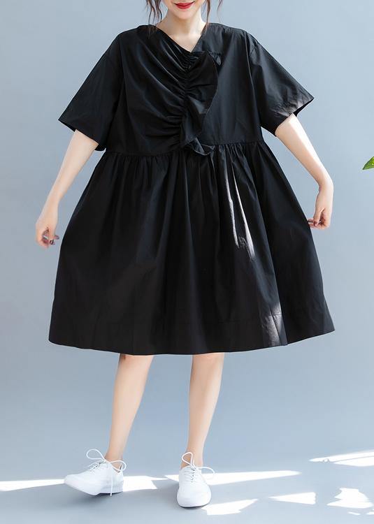 Beautiful black clothes For Women v neck Cinched A Line summer Dress - SooLinen