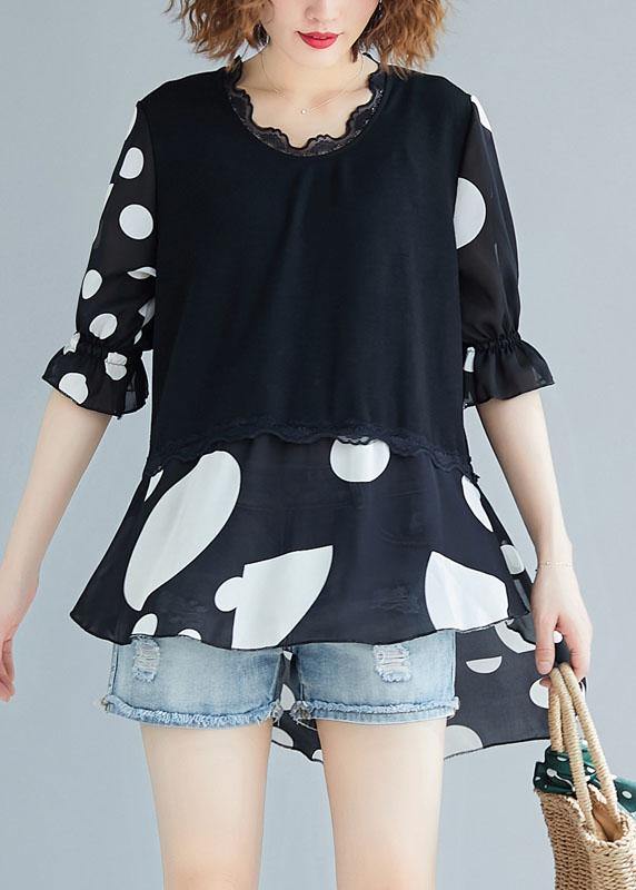 Beautiful black cotton clothes false two pieces oversized summer blouses - SooLinen