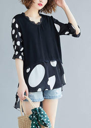 Beautiful black cotton clothes false two pieces oversized summer blouses - SooLinen