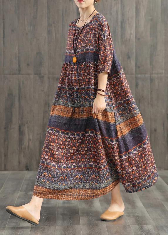 Beautiful blended Wardrobes Drops Design Retro Print Washed Comfortable Loose Dress - SooLinen