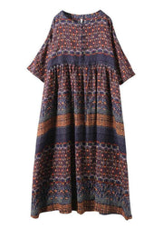 Beautiful blended Wardrobes Drops Design Retro Print Washed Comfortable Loose Dress - SooLinen