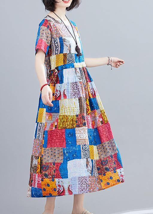 Beautiful blue print o neck Cinched Maxi summer Dress - SooLinen