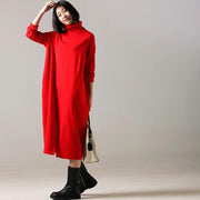 Beautiful cotton dress 2024 high neck Inspiration red long Dress front open