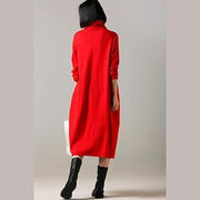 Beautiful cotton dress 2024 high neck Inspiration red long Dress front open