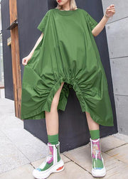 Beautiful green Cotton dresses o neck asymmetric Knee summer Dresses - SooLinen