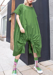 Beautiful green Cotton dresses o neck asymmetric Knee summer Dresses - SooLinen