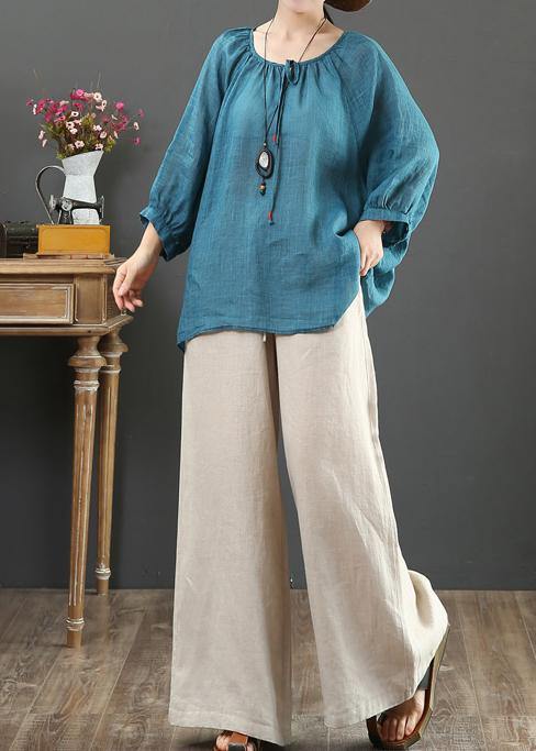 Beautiful green linen clothes For Women o neck half sleeve oversized summer shirt - SooLinen