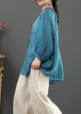 Beautiful green linen clothes For Women o neck half sleeve oversized summer shirt - SooLinen