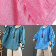 Beautiful green linen clothes For Women o neck half sleeve oversized summer shirt - SooLinen