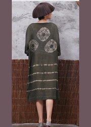 Beautiful green prints linen Tunic side open Plus Size Clothing summer Dress - SooLinen