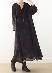 Beautiful green purple prints silk dress boutique Fabrics v neck long summer Dresses