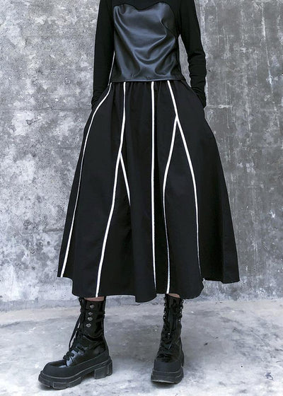 Beautiful high waist cotton asymmetric striped Long Shirts design black long Dresses - SooLinen