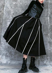 Beautiful high waist cotton asymmetric striped Long Shirts design black long Dresses - SooLinen