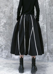 Beautiful high waist cotton asymmetric striped Long Shirts design black long Dresses - SooLinen