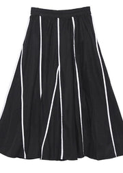 Beautiful high waist cotton asymmetric striped Long Shirts design black long Dresses - SooLinen