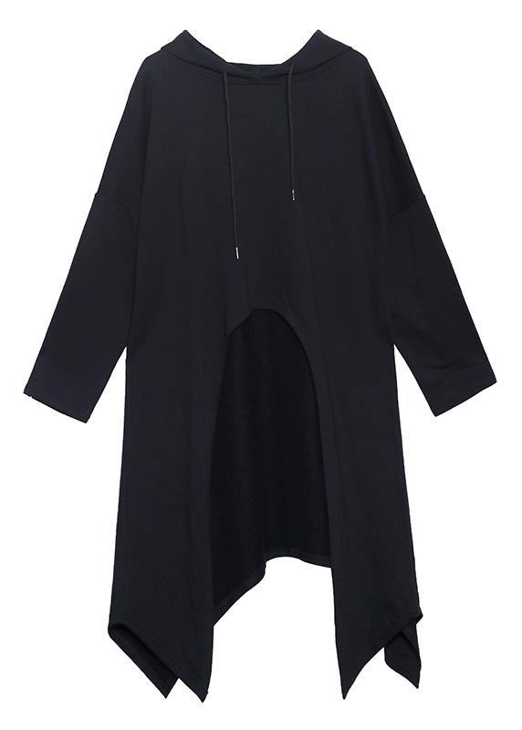 Beautiful hooded asymmetric clothes For Women Fashion Ideas black shirt - SooLinen