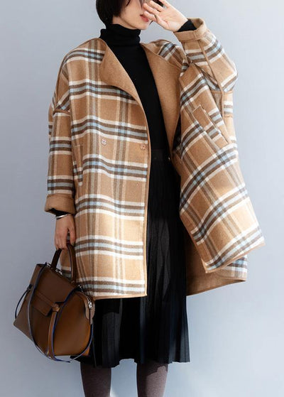 Beautiful khaki plaid Fashion clothes For Women Neckline o neck winter coat - SooLinen