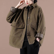 Beautiful lapel Button Down  spring for women chocolate short coats - SooLinen