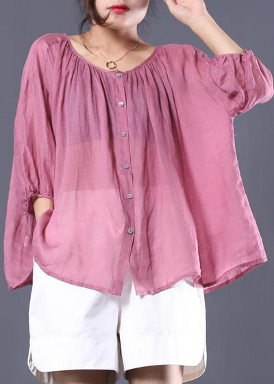 Beautiful linen tunic top Fashion Single Breasted Casual Batwing Sleeve Blouse - SooLinen