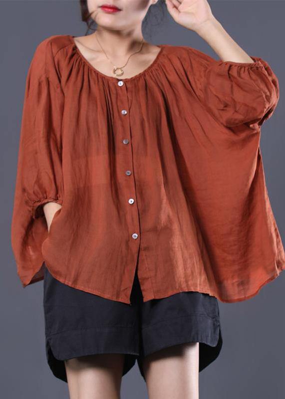 Beautiful linen tunic top Fashion Single Breasted Casual Batwing Sleeve Blouse - SooLinen