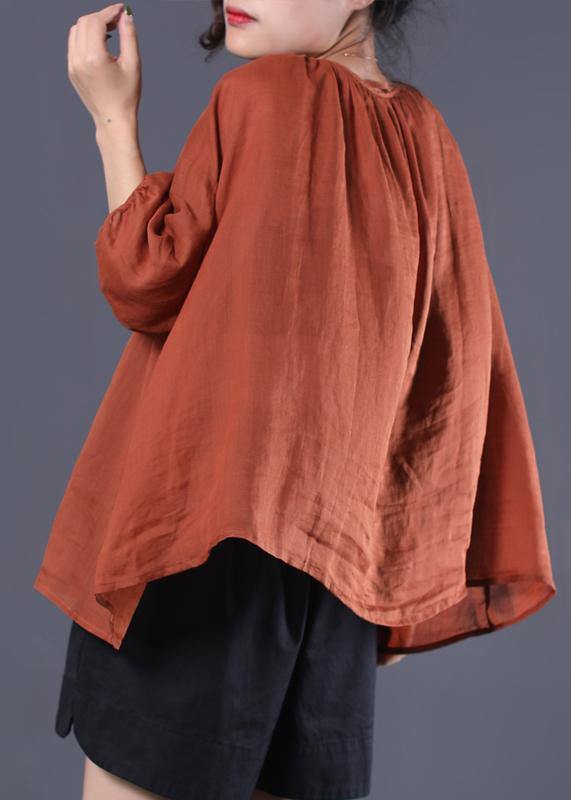 Beautiful linen tunic top Fashion Single Breasted Casual Batwing Sleeve Blouse - SooLinen