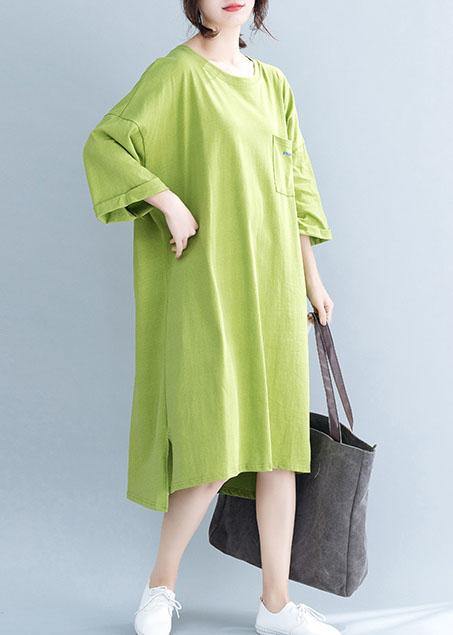 Beautiful o neck half sleeve Cotton tunic pattern Work green Dress - SooLinen